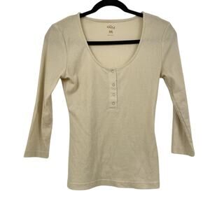 Alloy Cream Thermal Half Sleeve Blouse Womens M Shirt Top Henley Casual Capsule